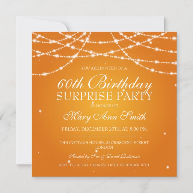 Surprise Birthday Party String of Stars Orange Invitation (Front)
