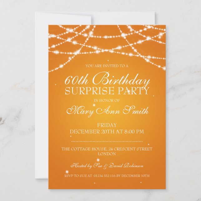 Surprise Birthday Party String of Stars Orange Invitation (Front)
