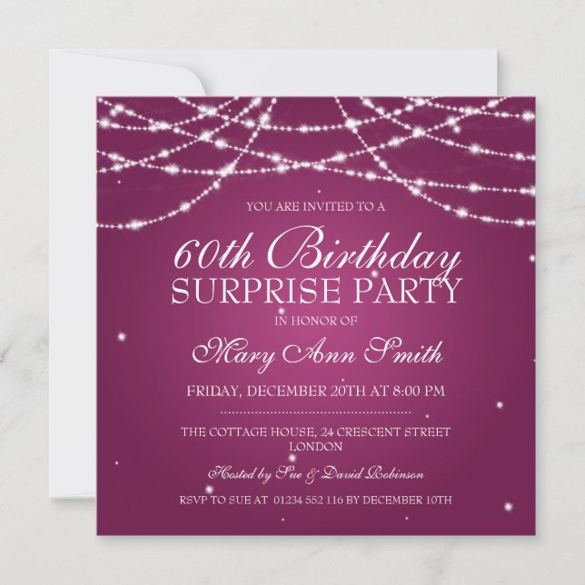 Surprise Birthday Party String of Stars Pink Invitation (Front)