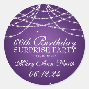 Surprise Birthday Party String of Stars Purple Classic Round Sticker