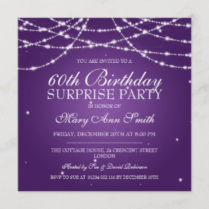 Surprise Birthday Party String of Stars Purple Invitation
