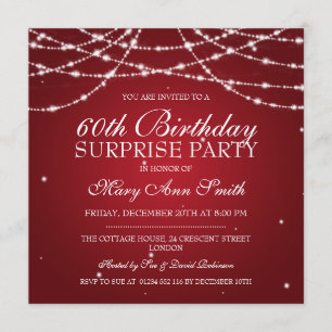 Surprise Birthday Party String of Stars Red Invitation