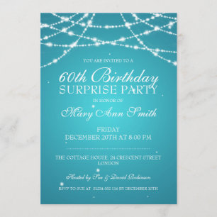 Surprise Birthday Party String of Stars Turquoise Invitation