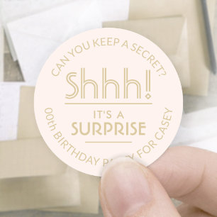Surprise Birthday Party Stylish Blush Pink & Gold Classic Round Sticker