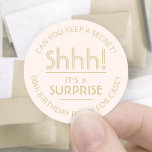 Surprise Birthday Party Stylish Blush Pink & Gold Classic Round Sticker<br><div class="desc">Add an elegant personalised touch to surprise birthday party invitations, decorations, and favours for her with stylish custom blush pink and gold colour stickers / envelope seals. All text on these labels is simple to customise for any year birthday or for another occasion, such as a wedding anniversary, retirement, or...</div>