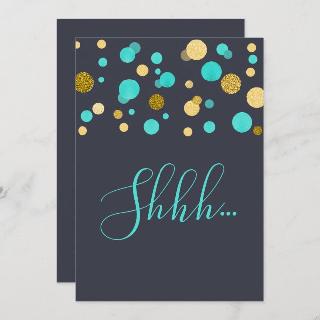Surprise Birthday Party turquoise and gold glitter Invitation (Front/Back)