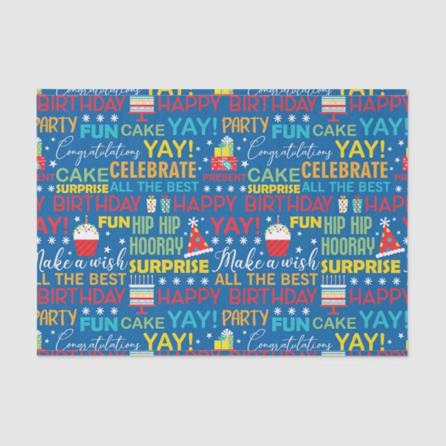 Surprise Birthday Party Typography Pattern Tissue Paper (Front)