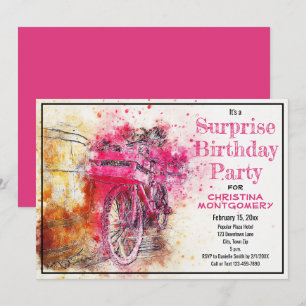 Surprise Birthday Party Watercolor Bicycle Custom Invitation