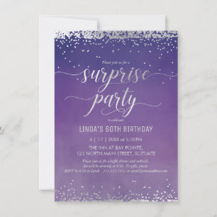 Surprise Birthday Party - Watercolor, Silver Invitation
