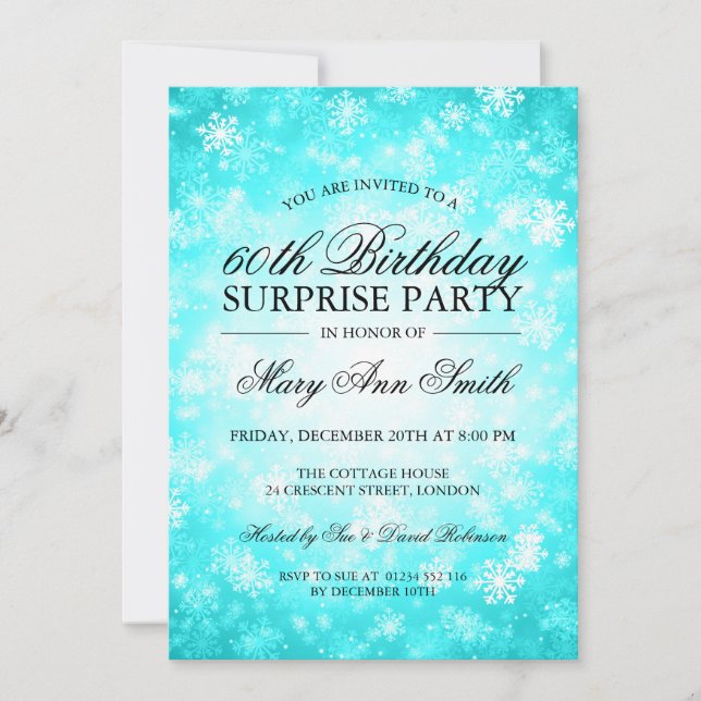 Surprise Birthday Party Winter Turquoise Invitation (Front)