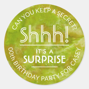 Surprise Birthday Party Yellow Green Watercolor Classic Round Sticker