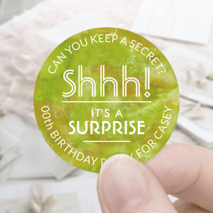 Surprise Birthday Party Yellow Green Watercolor Classic Round Sticker
