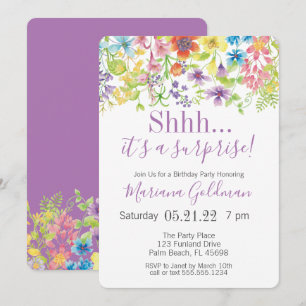 Surprise Birthday Purple Wildflowers Party Invitation