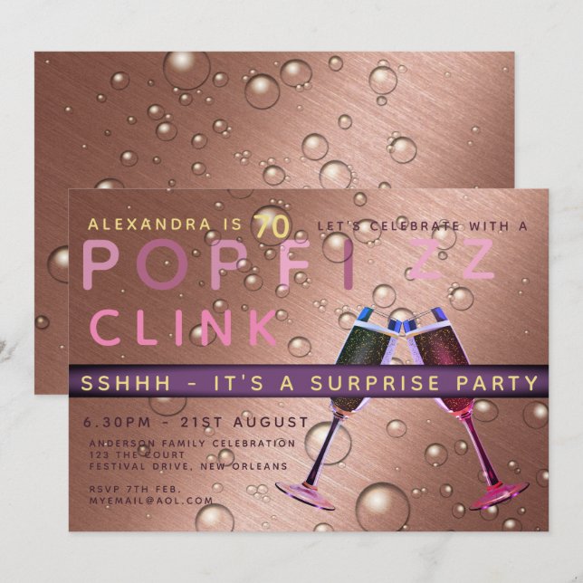 Surprise Birthday Rose Gold Champagne ANY AGE Invitation (Front/Back)
