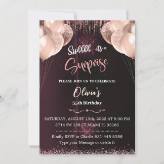 Surprise Birthday Rose Gold Invitation for Adults 