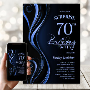 Surprise Black Blue 70th Birthday Party Invitation