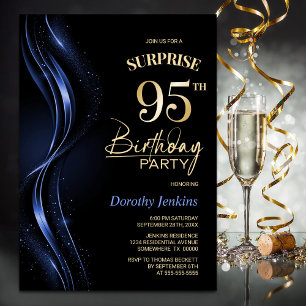 Surprise Black Blue 95th Birthday Party Invitation