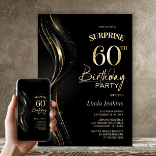 Surprise Black Gold 60th Birthday Party Invitation