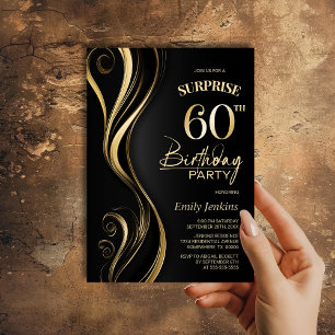 Surprise Black Gold 60th Birthday Party Invitation