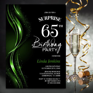 Surprise Black Green 65th Birthday Party Invitation