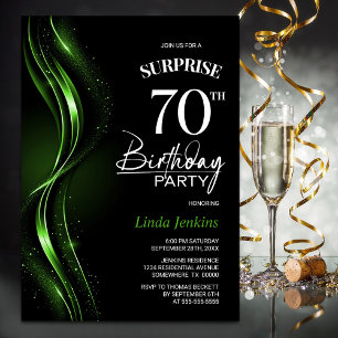 Surprise Black Green 70th Birthday Party Invitation