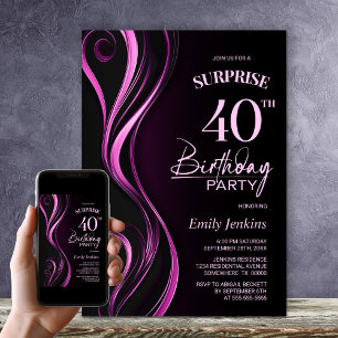Surprise Black Pink 40th Birthday Party Invitation
