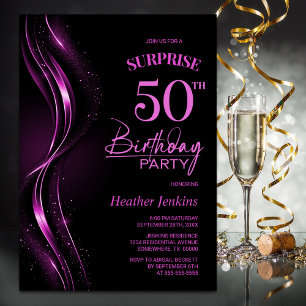 Surprise Black Pink 50th Birthday Party Invitation