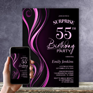 Surprise Black Pink 55th Birthday Party Invitation