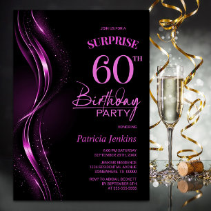 Surprise Black Pink 60th Birthday Party Invitation