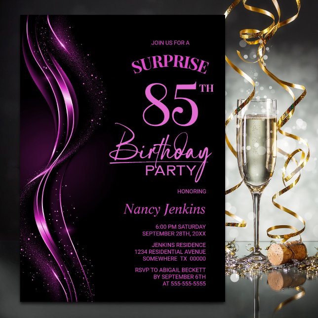 Surprise Black Pink 85th Birthday Party Invitation (Creator Uploaded)