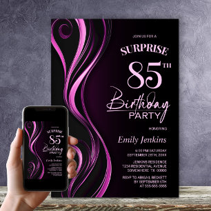 Surprise Black Pink 85th Birthday Party Invitation