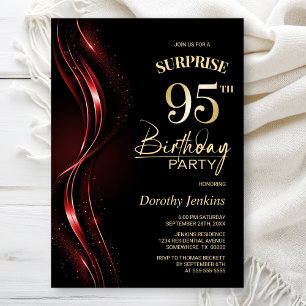 Surprise Black Red 95th Birthday Party Invitation
