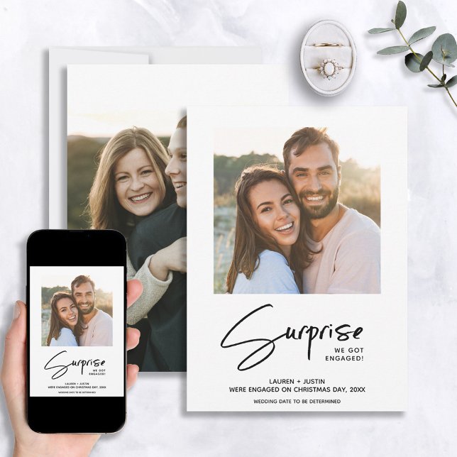 Surprise Black & White 2 Photo Engagement Invitation (Creator Uploaded)