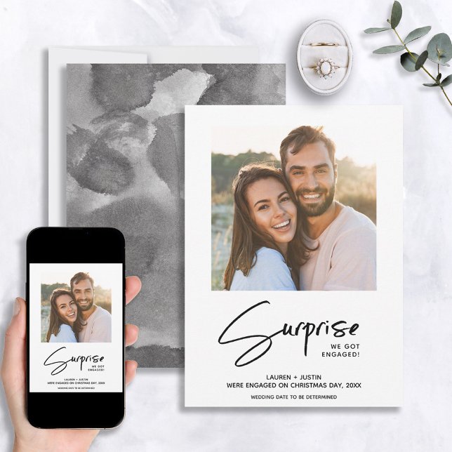 Surprise Black & White Photo Engagement Invitation (Creator Uploaded)