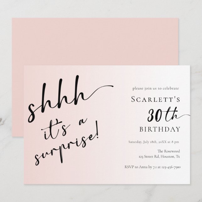Surprise Blush Pink Photo 30th 40th Birthday Party Invitation (Front/Back)