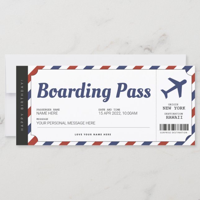 Surprise Boarding Pass Aeroplane Gift Ticket (Front)