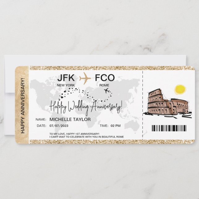 Surprise Boarding Pass Trip Ticket Anniversary Invitation (Front)