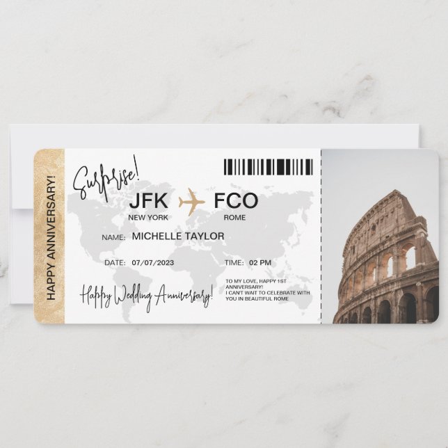 Surprise Boarding Pass Trip Ticket Destination  Invitation (Front)