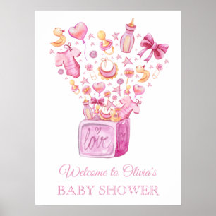Surprise Box Pink Girl Baby Shower Welcome Poster