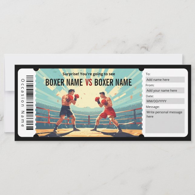 Surprise Boxing Match Ticket Gift Certificate Invitation (Front)