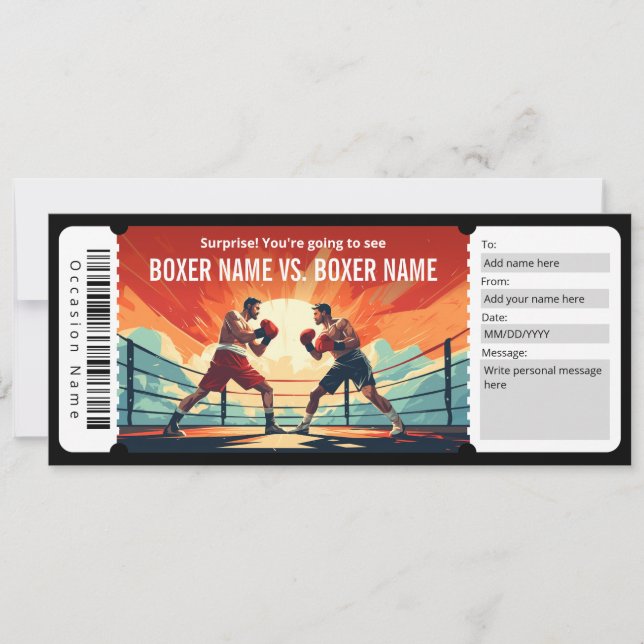 Surprise Boxing Match Ticket Gift Certificate Invitation (Front)