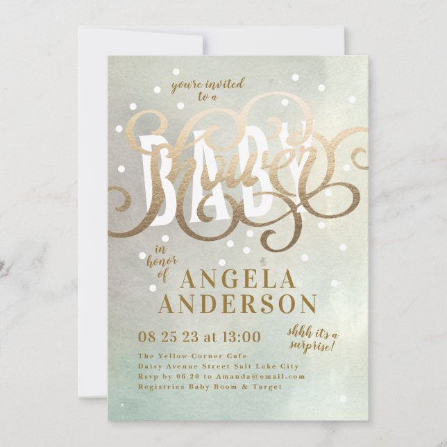 Surprise Boy Gold Foil Watercolor Baby Shower Invitation (Front)