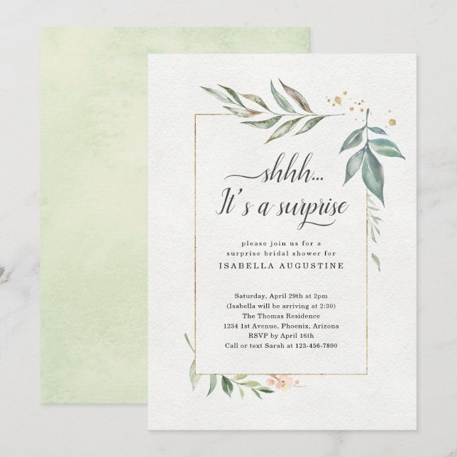 Surprise Bridal Shower Watercolor Floral Invitation (Front/Back)