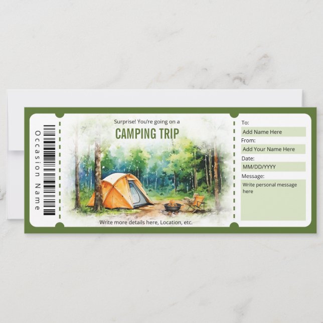 Surprise Camping Trip Ticket Template (Front)