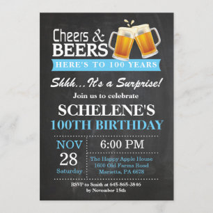 Surprise Cheers and Beers 100th Birthday Invitation