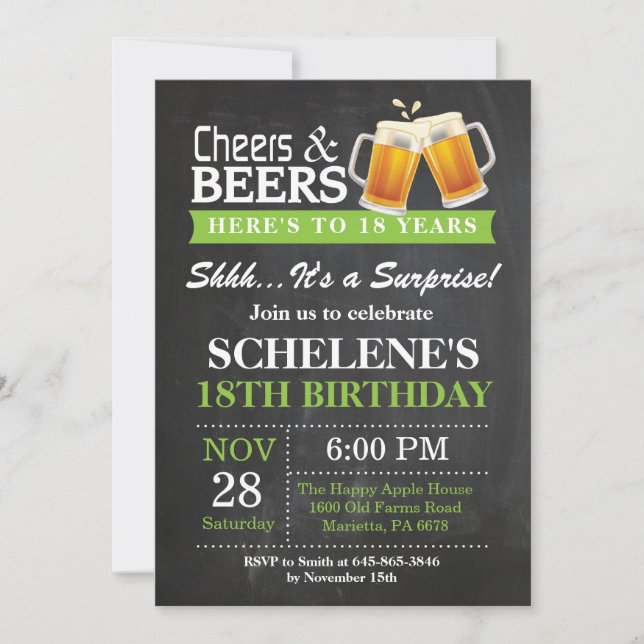 Surprise Cheers and Beers 18th Birthday Invitation (Front)