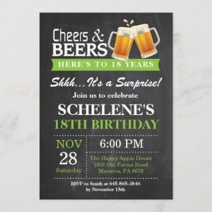 Surprise Cheers and Beers 18th Birthday Invitation