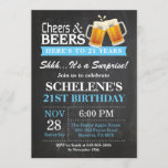 Surprise Cheers and Beers 21st Birthday Invitation<br><div class="desc">Surprise Cheers and Beers 21st Birthday Invitation Card. Adult Birthday. Blue. 16th 18th 20th 21st 30th 40th 50th 60th 70th 80th 90th 100th. Any Age. For further customisation,  please click the "Customise it" button and use our design tool to modify this template.</div>