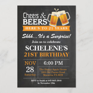 Surprise Cheers and Beers 21st Birthday Invitation