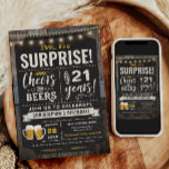 Surprise Cheers and Beers 21st Birthday Invitation<br><div class="desc">Surprise Cheers and Beers 21st Birthday Invitation featuring chalk board and lettering with customise-able age.</div>